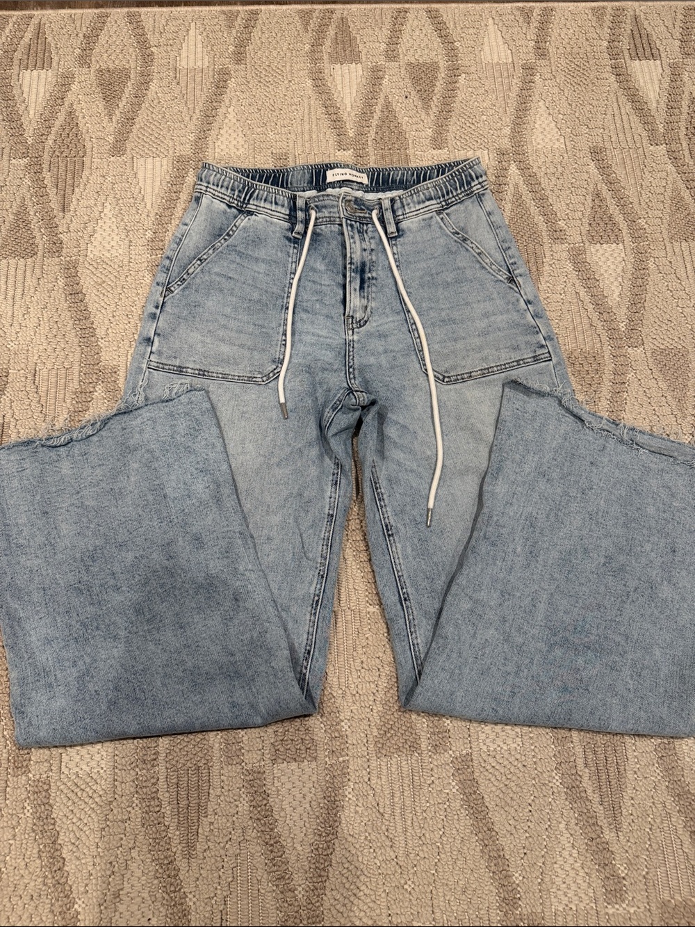 Risen Wide Leg Light Wash Drawstring Jeans 29x32